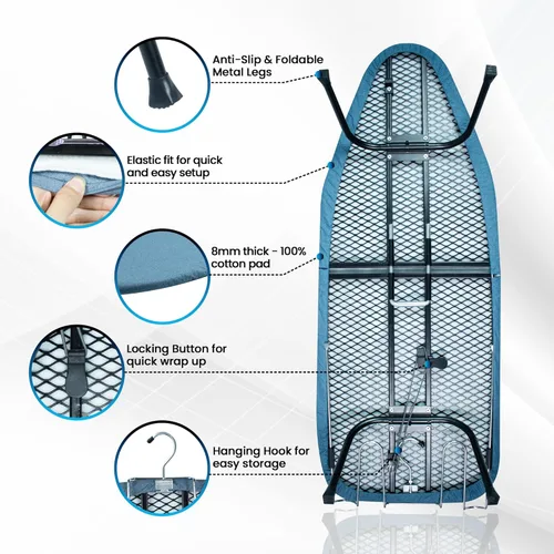 Vista 4 de Tabla de planchar de mesa con panel de malla metálica, tabla de hierro plegable, tabla de hierro pequeña resistente con cubierta resistente al calor