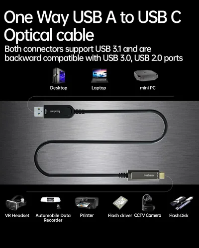 Vista 7 de Cable de fibra óptica USB A a USB C de 164 pies (paquete de 2), cable USB 3.2 Gen2 USB C de 10 Gbps, cable USB C ultra delgado y de larga distancia