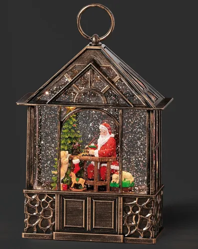 Roman Cenador de remolino iluminado de 11 pulgadas de alto con Santa pintando un tren de juguete Confetti Lites, decoración navideña