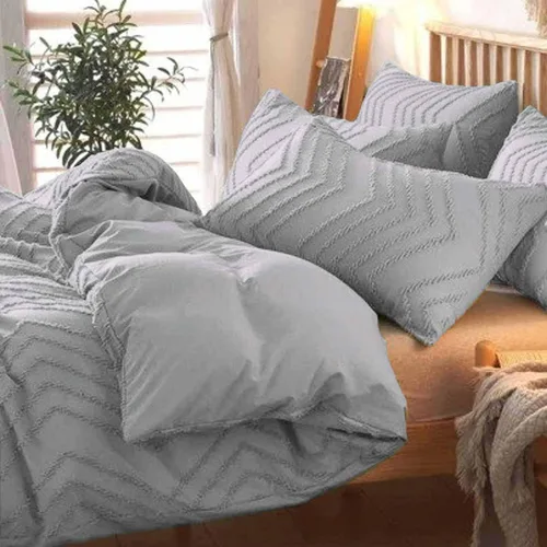 Vista 3 de Nanko Juego de funda de edredón gris claro, tamaño King, 3 piezas, color gris, bohemio, copetudo, de microfibra, para todas las estaciones