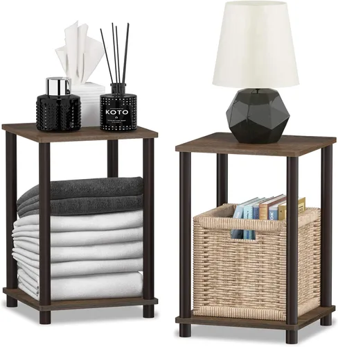 Vista 31 de FURINNO Elegante mesa auxiliar, roble francés gris/negro, paquete de 2 (2-99800GYW)