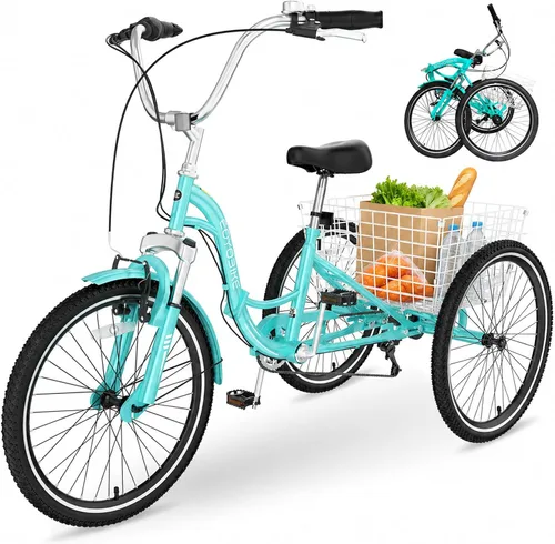 Slsy Triciclos plegables para adultos, triciclos plegables para adultos de 7 velocidades, 20, 24, 26 pulgadas, 3 ruedas con triciclo plegable de