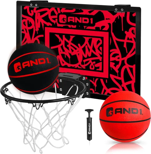 Vista 7 de Mini aro de baloncesto para puerta AND1: tablero antirroturas de 18x12, 2 mini balones de baloncesto y bomba manual incluida - Accesorio
