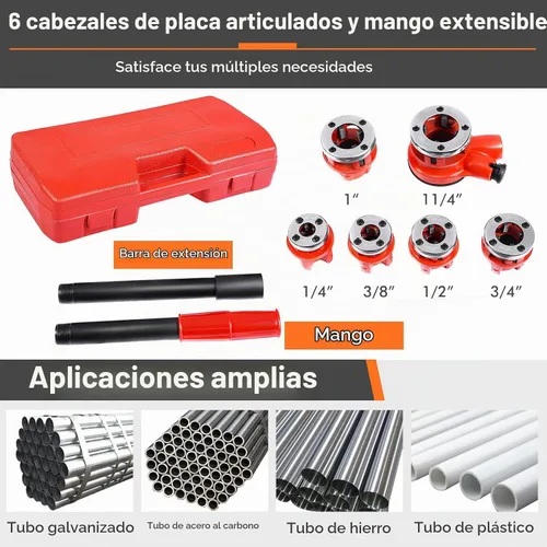 Vista 2 de Goplus trinquetes para tuberías c/6 hembras y caja de almacenamiento