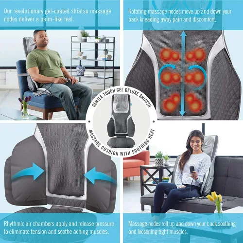 Vista 7 de Homedics Gentle Touch Gel Deluxe Shiatsu Neck, Shoulder and Back Massage Cushion with Heat