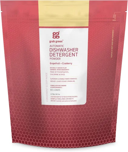 Vista 7 de Grab Green Detergente automático para lavavajillas en polvo 3.17 libras, 80 cargas, sin fragancia, a base de plantas y minerales, limpieza superior