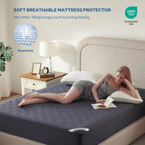 Vista 3 de BEDLORE Protector de colchón impermeable, protector de colchón tamaño Queen con bolsillo profundo de 6 a 18 pulgadas de profundidad, funda