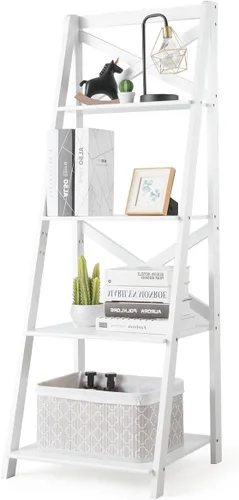 STAKOL Estantería de escalera de 4 niveles, estantería inclinada independiente, marco de madera, estantes de exhibición de flores, estantería de
