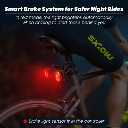 Vista 6 de Luvan Luz inteligente para bicicleta con mando a distancia – Sincronización de luces LED delanteras y traseras, 5 modos nocturnos y diurnos