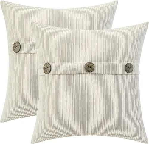 Vista 10 de HWY 50 Fundas de almohada de chenilla gris para sofá, cama y sala de estar, con tres botones, suaves, decorativas, estilo rústico, juego de 2