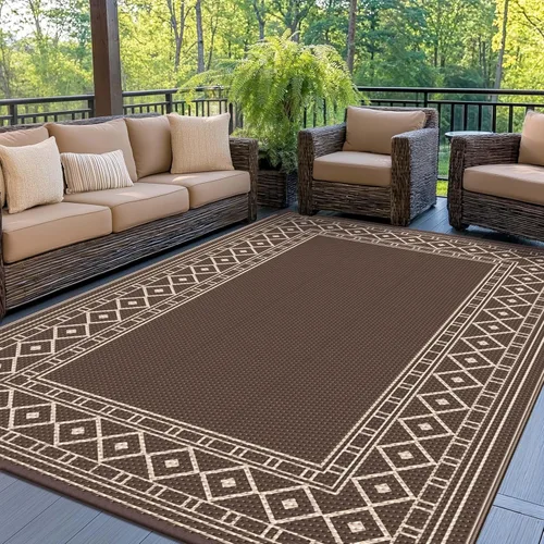 Vista 23 de GENIMO Alfombra de Exterior 5'x8' Impermeable para Patio, Alfombra de Paja de Plástico Reversible para Exteriores, Alfombras de Camping