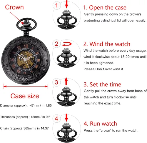 Vista 5 de Carrie Hughes Mens Vintage Mechanical Pocket Watch with Chain Dad Gift Grandpa Gift