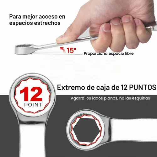 Vista 4 de MAXPOWER - Llave combinada de 1 pulgada, llaves de grado industrial con extremo de caja de 12 puntos, acero al cromo vanadio duradero con diseño