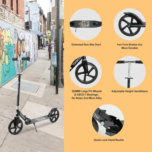 Vista 5 de Kick Scooter for Ages 6+, Kids, Teens & Adults. Max Load 240 LBS. 8IN Big Wheels for Kids, Teens & Adults, 3 Adjustable Levels