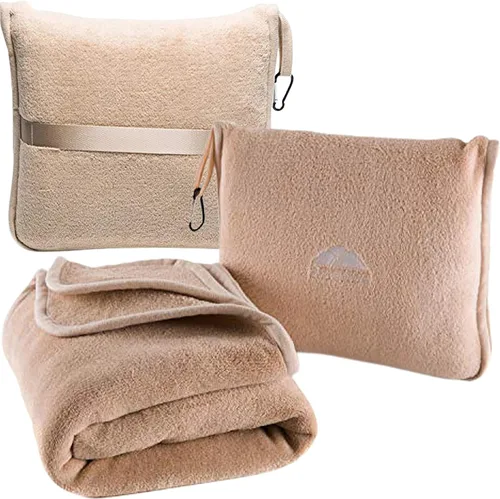 BlueHills Manta de Viaje Suave Premium Almohada Manta de Avión Empaquetada en Bolsa Suave Funda de Almohada con Correa de Equipaje de Mano Clip de