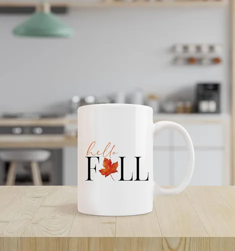 Vista 2 de kunlisa Tazas de otoño, taza de café de otoño, taza de café de otoño con texto en inglés "Fall Hello Maple Leaf", taza de café de otoño, accesorios