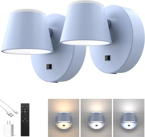 Vista 14 de URSOLA Juego de dos lámparas de pared, apliques de pared LED con interruptor de encendido/apagado, puerto de carga USB, 110 voltios, lámpara de Gris