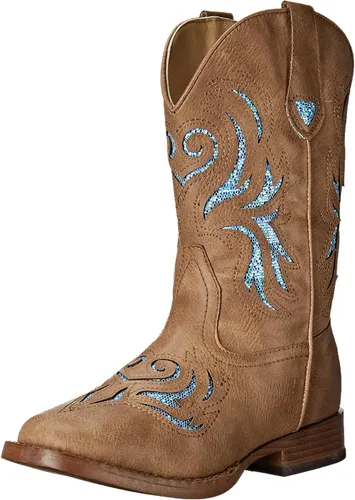 ROPER Botas unisex con purpurina Breeze Western para niños, Beige Bronceado