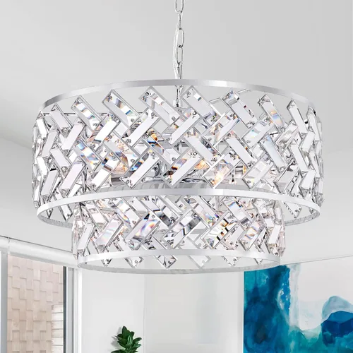 Vista 16 de Candelabro de Cristal Dorado Moderno de 18" Redondo Semi Empotrado Luz de Techo para Comedor, Sala de Estar, Dormitorio y Vestíbulo - Accesorio