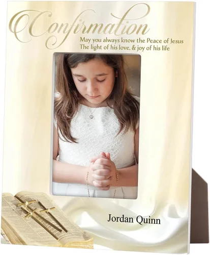 Vista 6 de Fox Valley Traders Marco de bautismo personalizado, 2 líneas de personalización