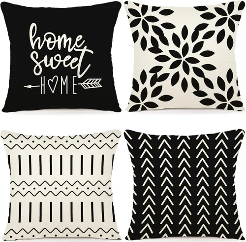 Vista 15 de YCOLL Juego de 4 fundas de almohada de 20 x 20 pulgadas, modernas fundas de almohada decorativas de tela de lino para exteriores, para sofá, cama