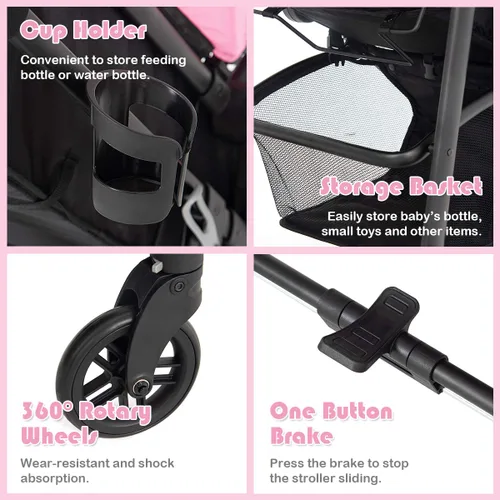 Vista 4 de BABY JOY Cochecito de bebé, 2 en 1 Carriola convertible de cuna a cochecito, silla de paseo con cubierta para pies, portavasos, gran espacio