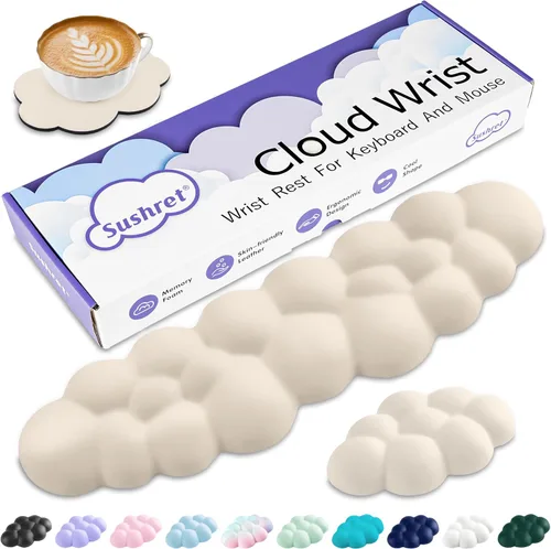 Vista 8 de Sushret Cloud Reposamuñecas para Teclado, Juego de Almohadilla para Muñeca de Teclado Cloud con Espuma Viscoelástica de Cuero PU, Lindo Reposabrazos
