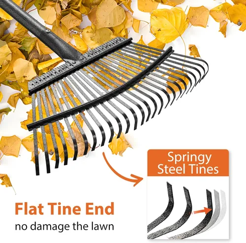 Vista 7 de Rastrillo para hojas resistente, rastrillo de hojas de jardín grandes para césped, rastrillo de jardinería de 65 pulgadas con mango largo que ahorra