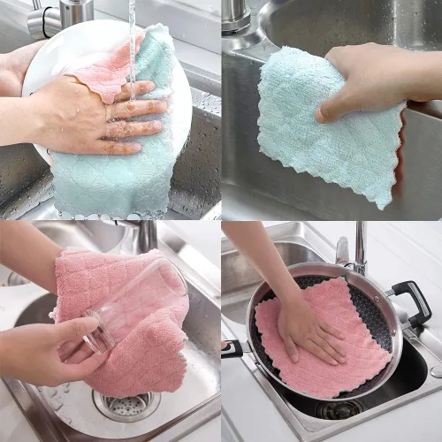 Vista 4 de Paquete de 10 paños de cocina suaves, sin olor, paños de cocina reutilizables, paños de limpieza para el hogar, secado rápido, sin aceite