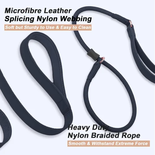 Vista 6 de Correa antideslizante para perro, correa de entrenamiento para perros con doble asa, correa antideslizante de cuero suave y collar, correa de nailon