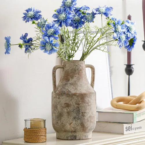 Vista 9 de Mitt&Ditt Florero de cerámica con asas, jarrón de 11 pulgadas de alto para centros de mesa, grandes jarrones decorativos de terracota, jarrones