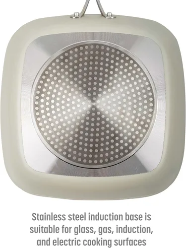 Vista 5 de Goodful Sartén antiadherente de cerámica de 11 pulgadas, ollas y sartenes aptas para lavavajillas, mango de acero inoxidable de agarre cómodo, Crema