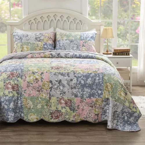 Greenland Home Emma - Juego de edredón estilo vintage, 3 piezas, King/Cal King, gris