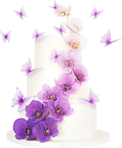 Vista 12 de 38 bolas de oro rosa para decoración de tartas, flores artificiales rosadas, decoraciones de pasteles de mariposa para decoración de pasteles