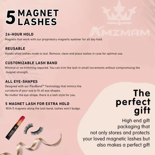 Vista 6 de Pestañas magnéticas con delineador de ojos, kit de pestañas magnéticas, 2 pares de pestañas reutilizables de aspecto natural 3D premium