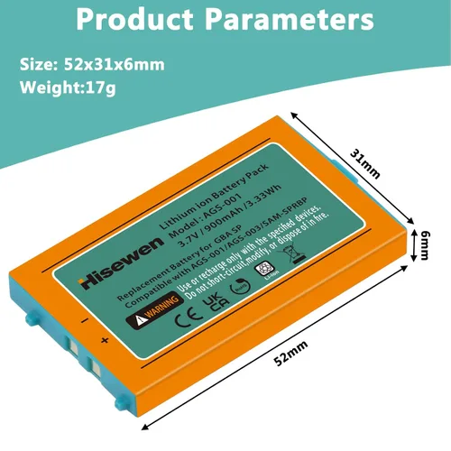 Vista 4 de Gameboy Advance SP Battery, Hisewen 900mAh Li-ion GBA SP Battery Replacement for Nintendo Gameboy Advance SP with Tool Kit