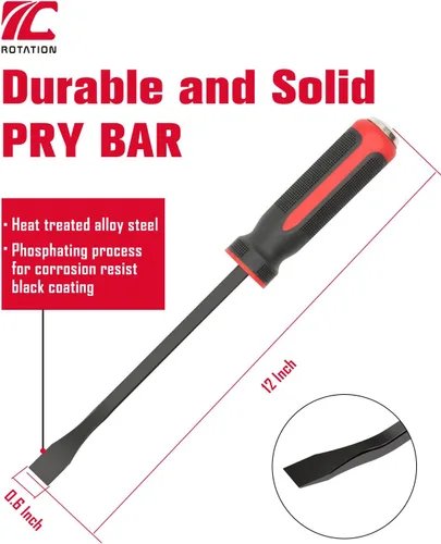 Vista 2 de ROTATION Barra de palanca de 12 pulgadas, punta en ángulo para levantar y hacer palanca, cómodo mango de inyección doble antideslizante 1 pieza
