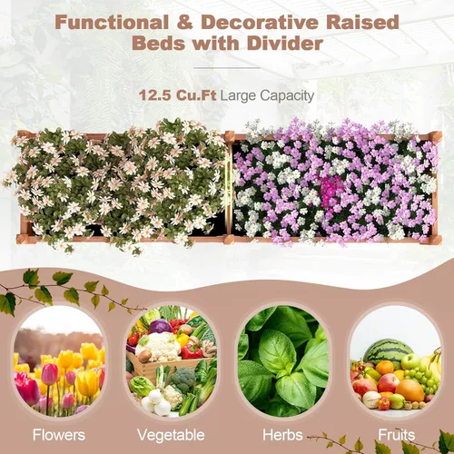 Vista 9 de Giantex Cama de jardín elevada de madera, cama de plantación con drenaje de esquina, forro no tejido para cultivar verduras, flores, hierbas