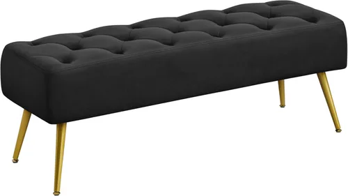 Yaheetech Otomanas negras de 45 pulgadas, banco de terciopelo para el extremo de la cama, reposapiés otomano con patas doradas para sala de estar,