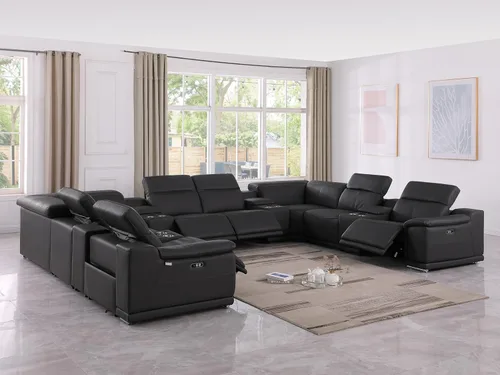 Vista 59 de BlackJack Furniture Venice - Sofá modular de cuero italiano de grano superior de 5 piezas con 3 reclinables eléctricos, reposacabezas ajustable