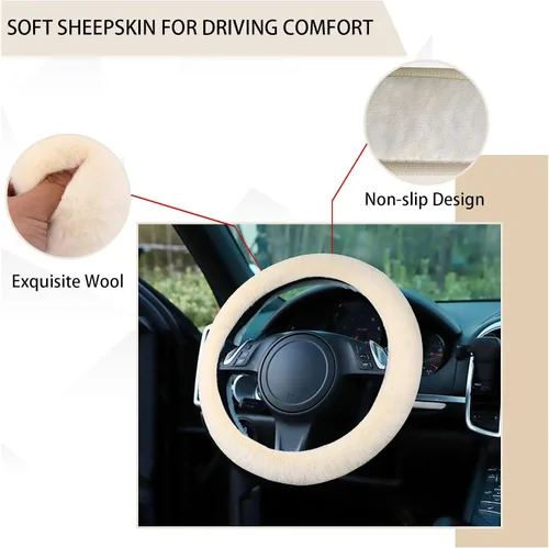 Vista 3 de Ziciner Funda mullida para volante, protector de volante de piel de lana suave de 15 pulgadas, fundas esponjosas para invierno cálido, accesorios