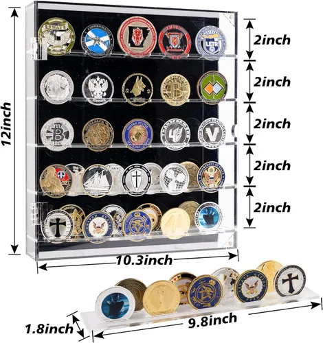Vista 4 de Soporte para monedas, exhibición de monedas de desafío, vitrina de monedas militares de acrílico con estantes extraíbles y puerta magnética, se