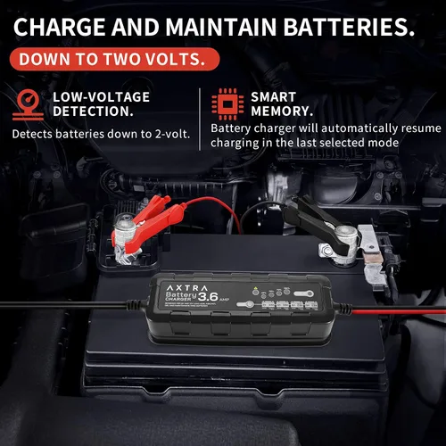 Vista 3 de AXTRA Cargador de batería de automóvil de 6 V y 12 V, mantenimiento de batería inteligente totalmente automático de 3.6 amperios para automóvil