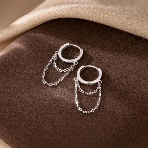 Vista 5 de Reffeer - Aretes colgantes de plata esterlina 925 maciza con borla, arracadas para mujeres y adolescentes A-Plata
