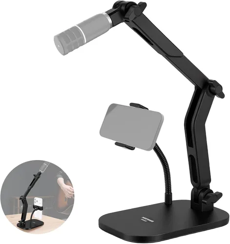 Vista 12 de NEEWER Soporte de micrófono de escritorio, soporte de micrófono de mesa ajustable con clip y adaptador de 3/8 a 5/8 pulgadas compatible con Blue