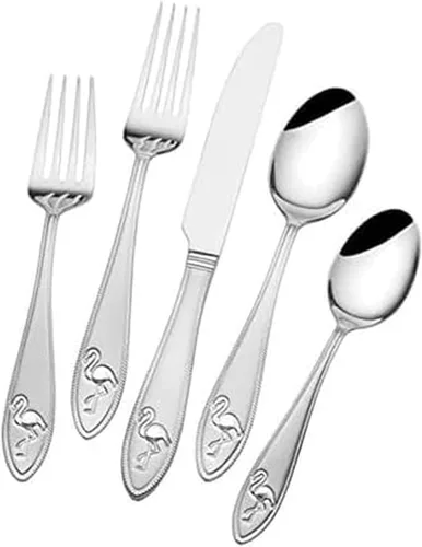 Towle Everyday Flamingo - Juego de cubiertos para 4, 20 piezas, acero inoxidable 18/0, juego de cubiertos