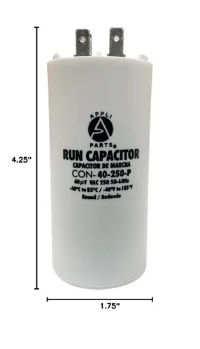 Vista 8 de Appli Parts Condensador de funcionamiento para motores eléctricos 40 Mfd uF (microfaradios) Caja de plástico de 250 VCA con terminales CBB60 Redondo