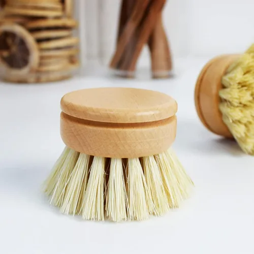 Vista 3 de Cepillo de bambú para fregar, respetuoso con el medio ambiente, cabezales de repuesto, 5 piezas de sisal natural, cáñamo y madera de haya, cepillos