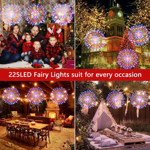 Vista 3 de LetsFunny Guirnalda de luces de Navidad de hadas de alambre de cobre, 225 LED DIY 8 modos de luces regulables con control remoto, luces decorativas
