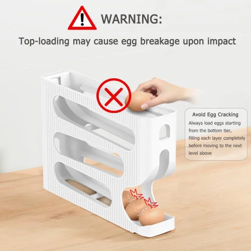 Vista 4 de Portahuevos para refrigerador, dispensador de huevos enrollable automático para refrigerador, encimera, cocina - Ahorrador de espacio